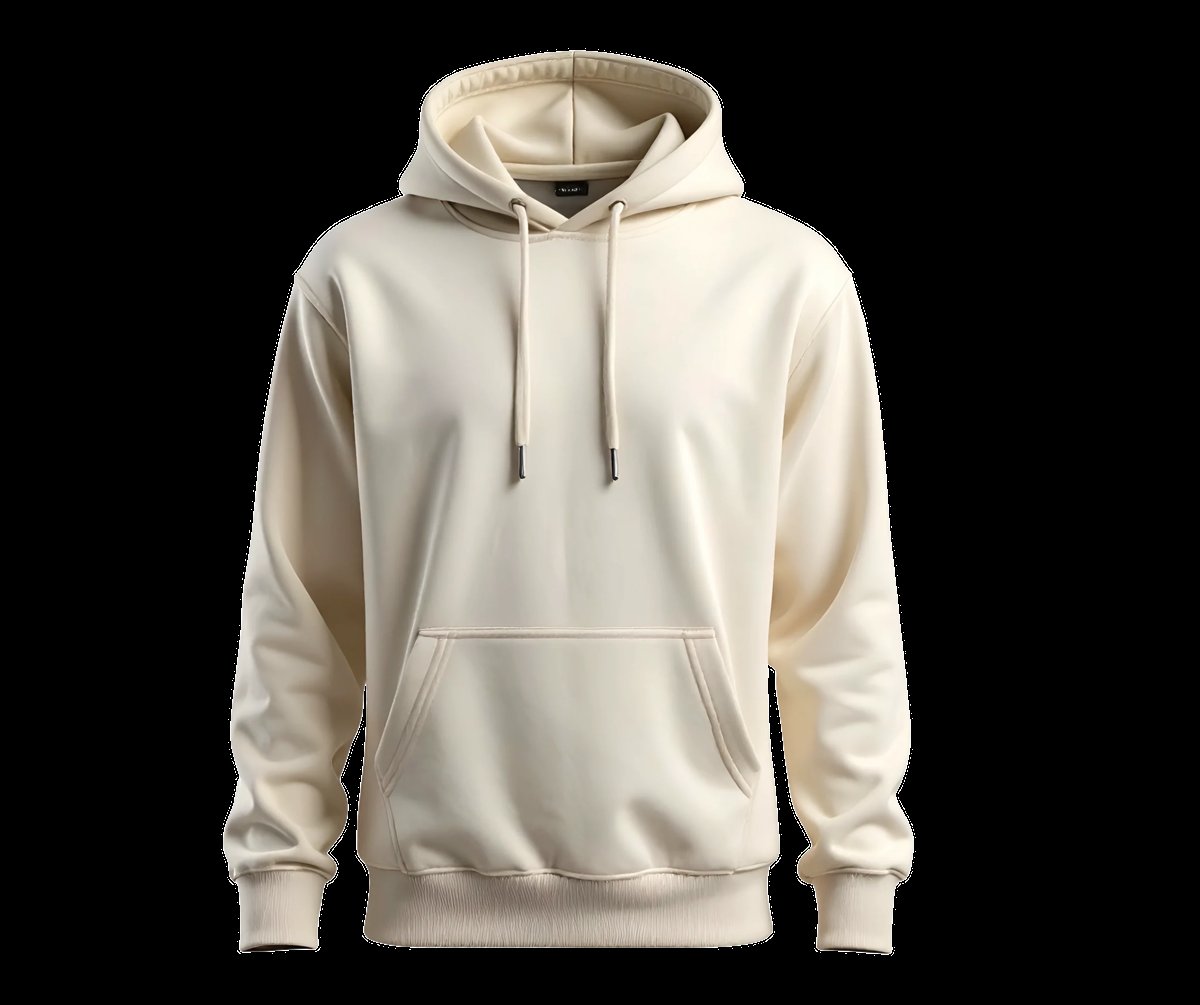 Cream pullover hoodie, front view