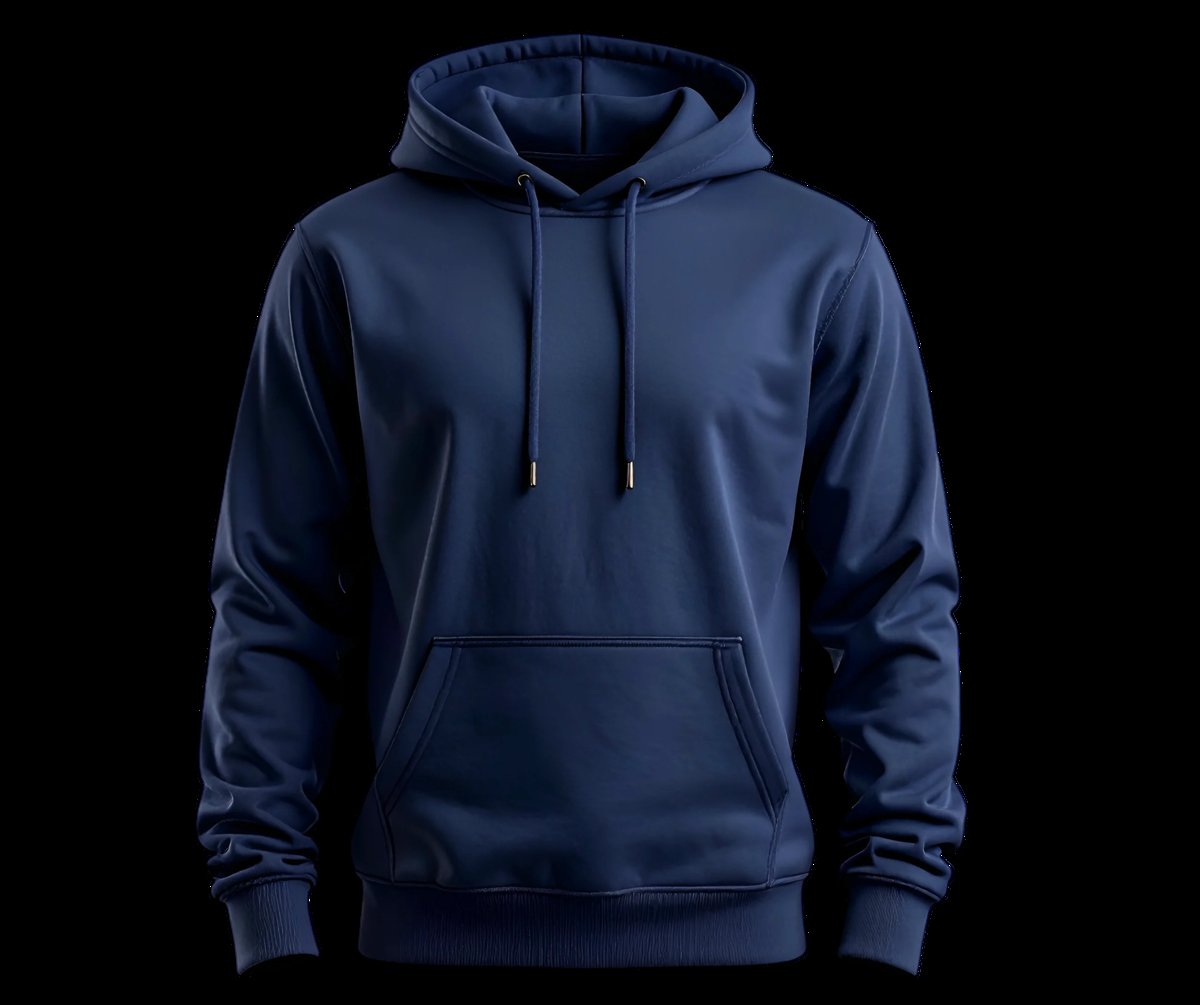 Navy pullover hoodie, front view